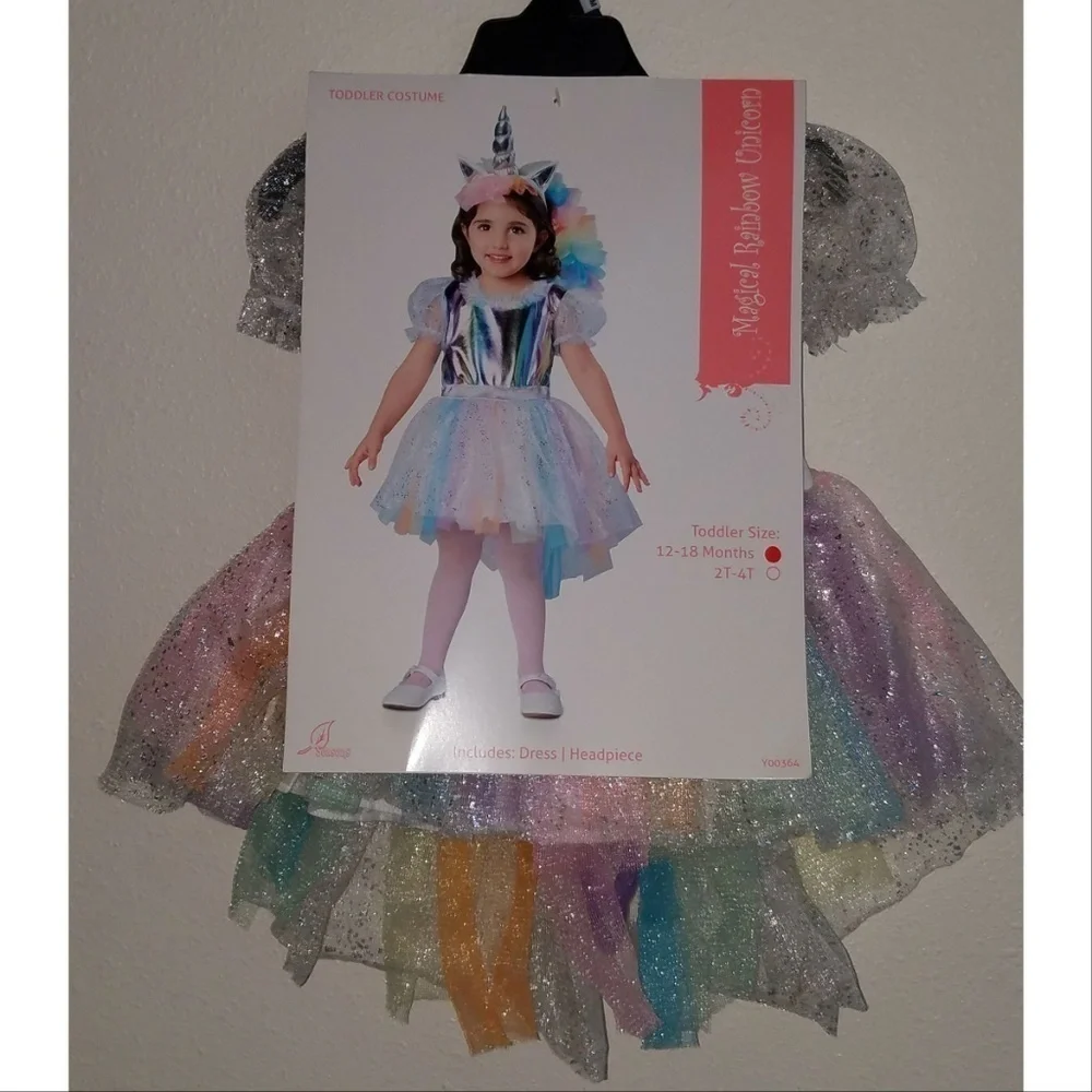 NEW Magical Rainbow Unicorn Halloween Costume Baby Girls 12-18 Months Dress Horn
